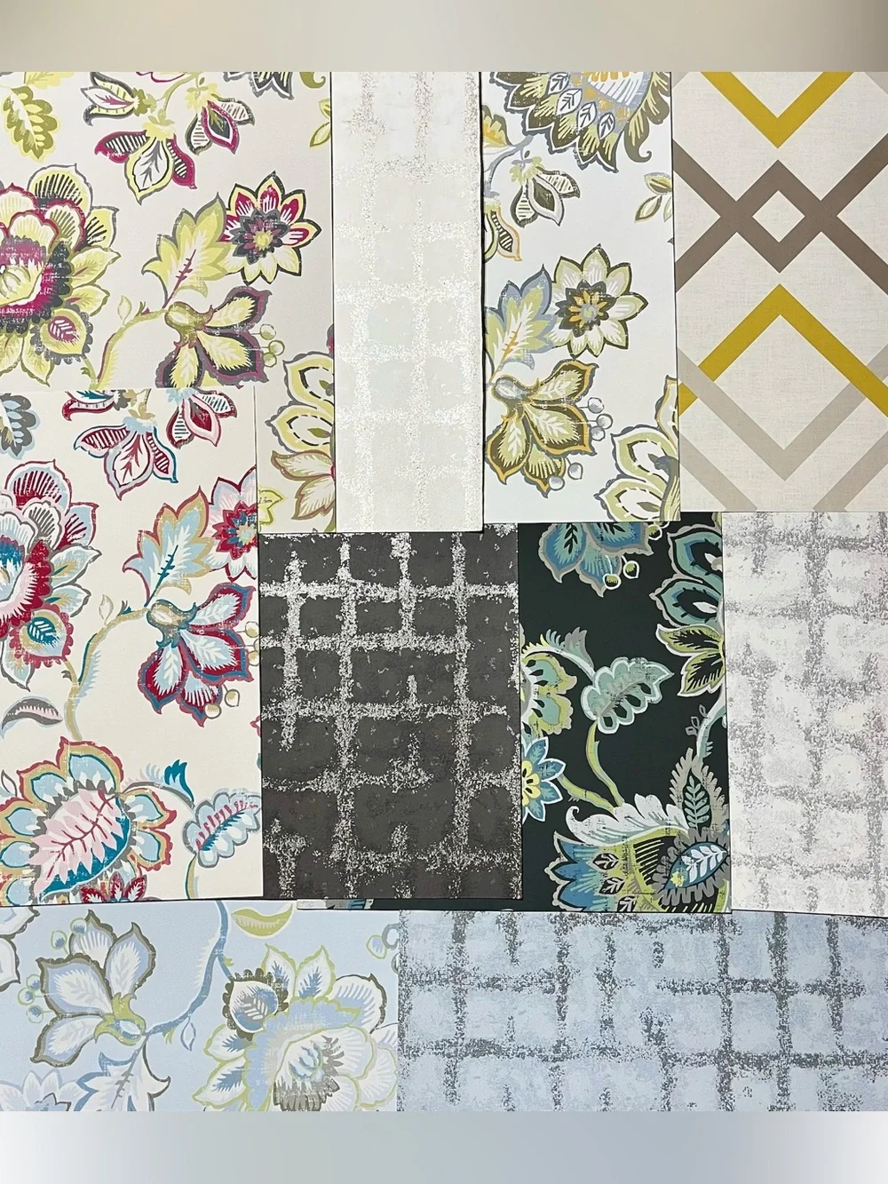 10 Assorted Designer Wallpaper Sample Sheets Multicolor Floral & Geometric Pack